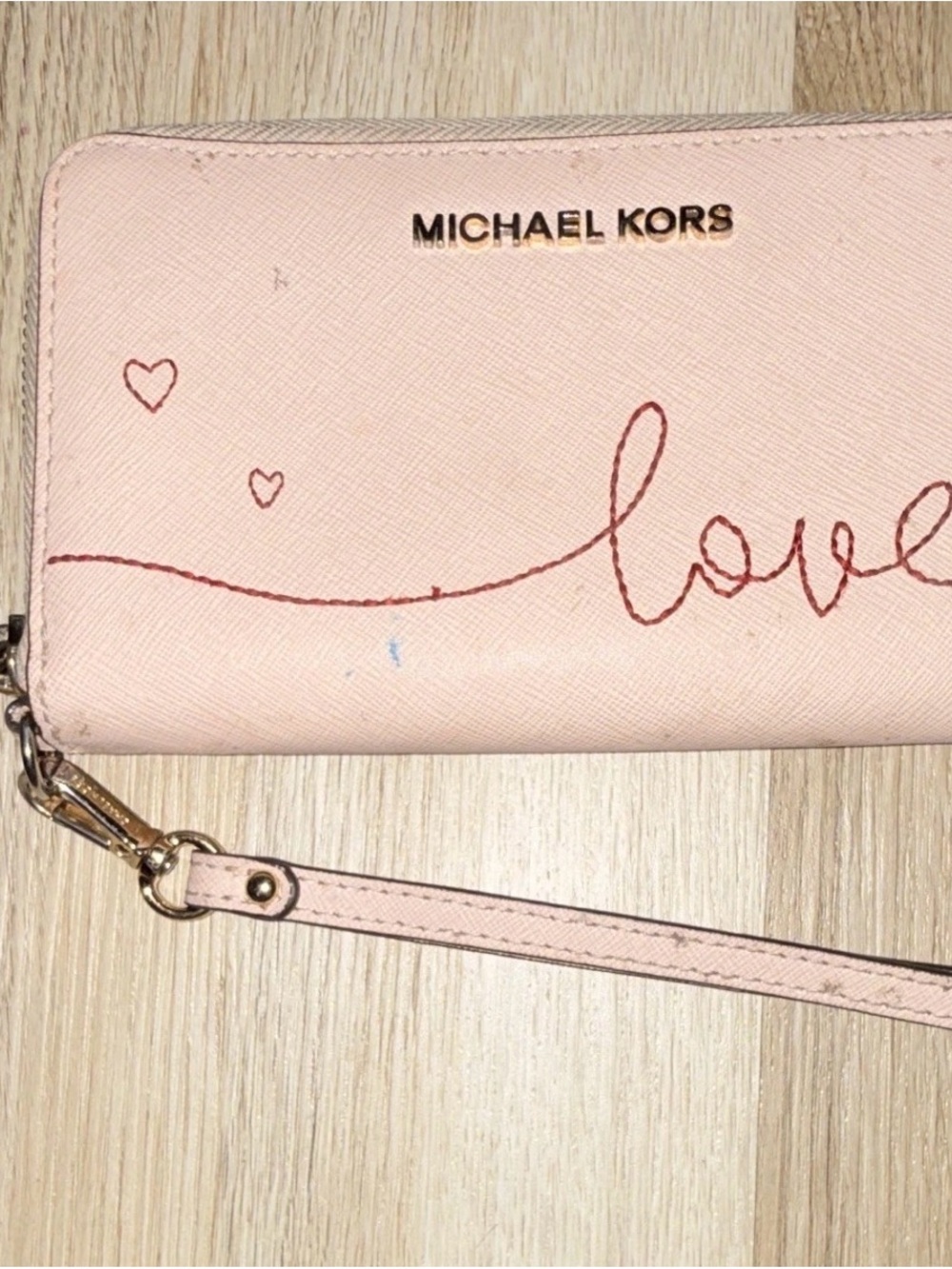 Michael Kors Light Pink 'Love' Wristlet Wallet with Heart Motif